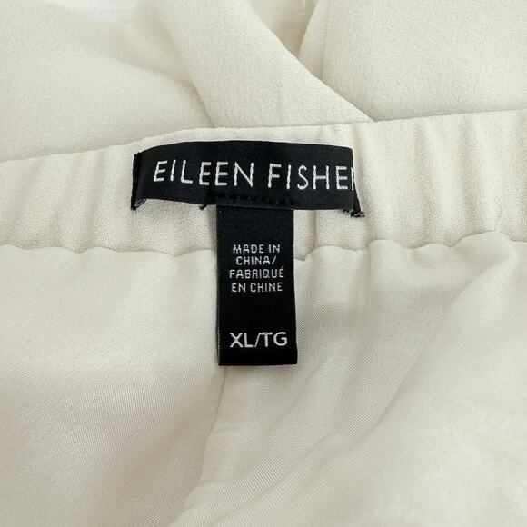 Eileen Fisher Size XL Silk Georgette Crepe Cropped Pants Wide Leg Pull On Bone - Picture 9 of 16